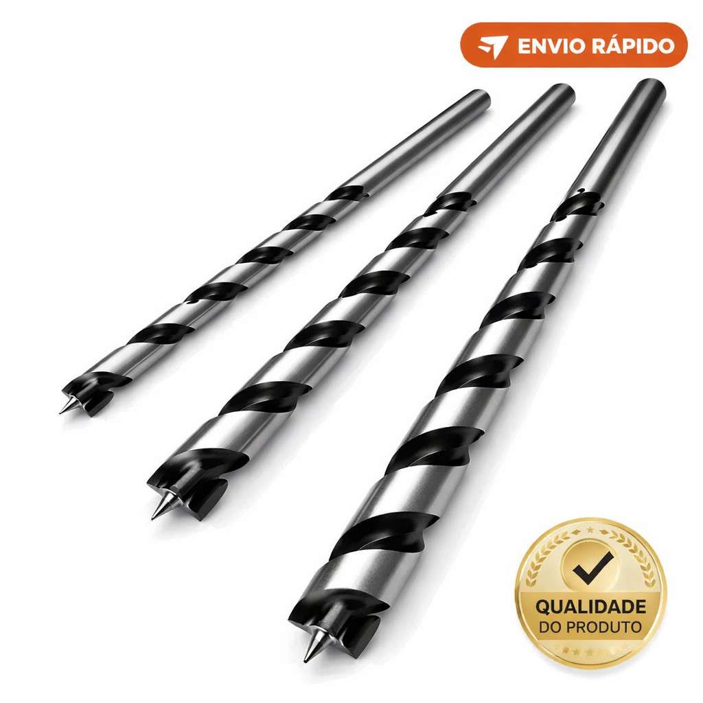 Jogo Brocas Longa Madeira Kit 3 peças 6mm 8mm 10mm Broca