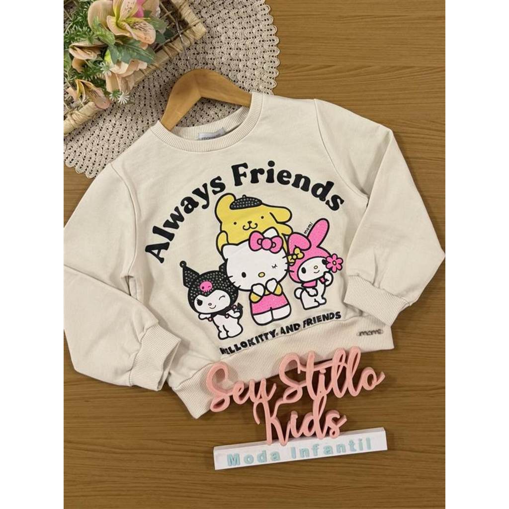 Moletom Infantil Momi Inverno Sem Flanela Bege Hello Kitty com Strass
