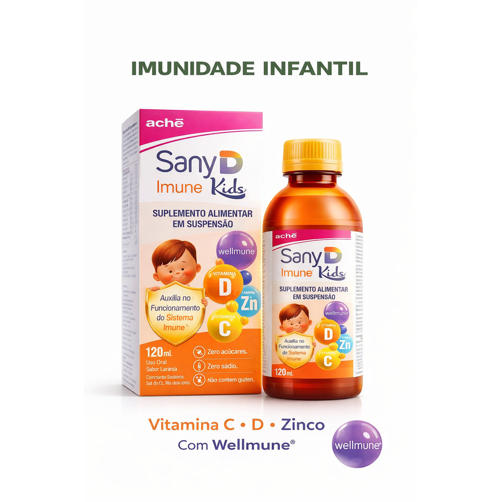 Sany D Imune Kids 120ml Aché Vitamina C D Zinco Wellmune Imunidade Infantil