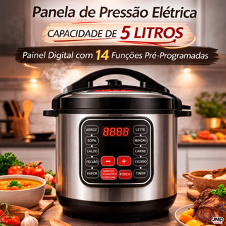 Panela De Pressão Elétrica  5 Litros Inox Preta Digital Aquecimento Timer Fácil de Usar em Oferta na Shopee