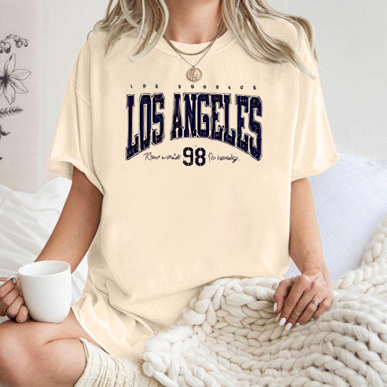 [Camiseta Premium Algodão Puro]LA Camiseta Feminina Los Angeles, Preto, Algodão, Estilo Casual, Tamanho Adulto