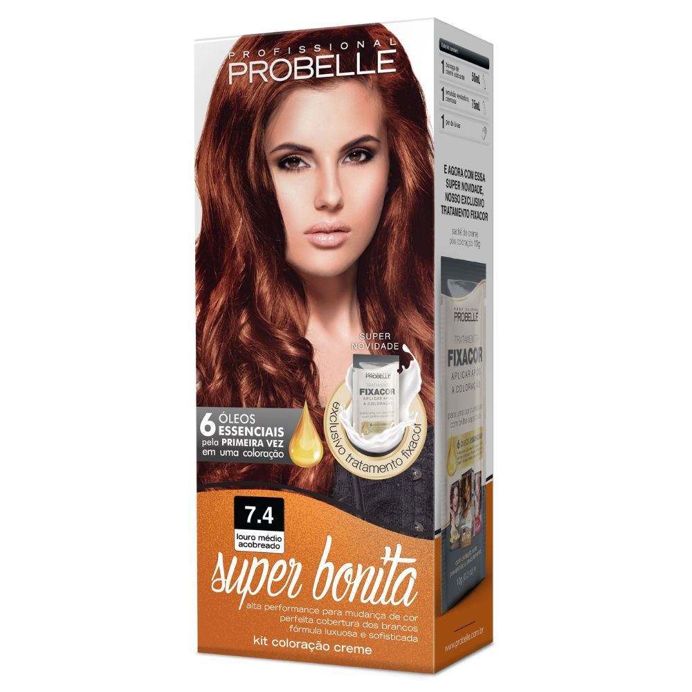 Tintura Probelle Super Bonita Louro Médio Acobreado 7.4 em Oferta na Shopee