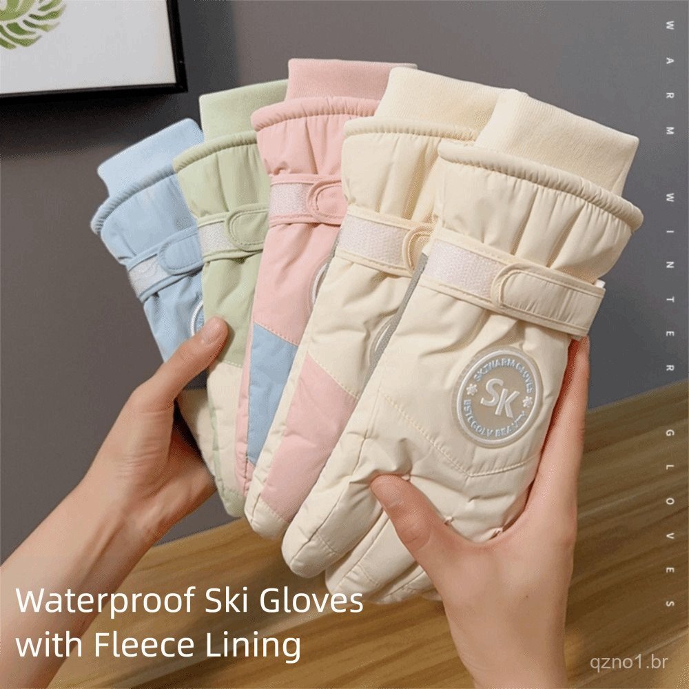 Luvas de esqui, luvas impermeáveis para ciclismo de inverno com forro de lã, luvas quentes e à prova de neve, feitas de 