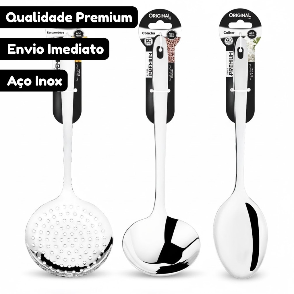 Utensílios De Cozinha Em Aço Inox Escumadeira Colher De Arroz Concha Talheres Servir Preparar