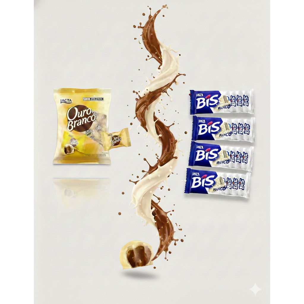 Pacote Ouro Branco 1kg e Chocolate Bis Branco 4 Unidades - Páscoa/ Lembranças/ Brinde/ Aniversário/ Promoção