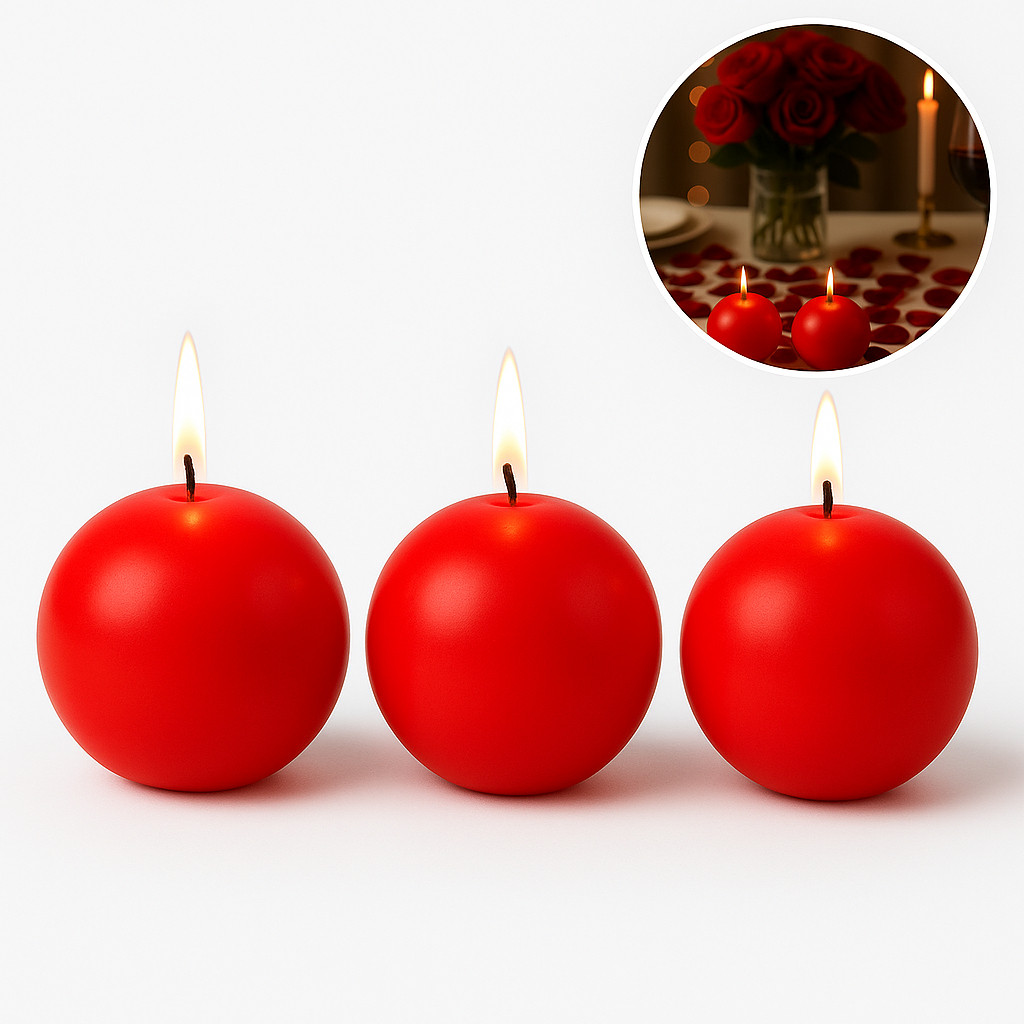 Vela Bola Vermelha Kit 3 Unidades Decorativa Romântica Dia dos Namorados em Oferta na Shopee