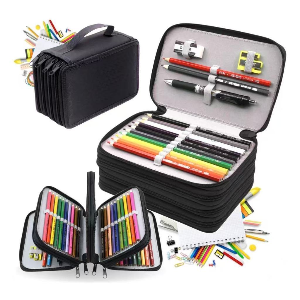 Estojo Escolar Grande Box 4 Divisórias 72 Compartimentos Cor Preto