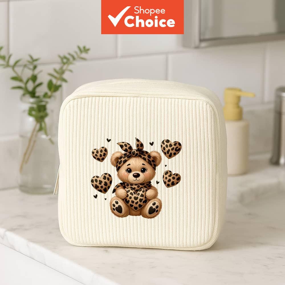 Bolsa De Higiene Pequena Com Estampa De Urso Fofo , Organizador De Viagem , Acessórios De Moda Para Mulheres
