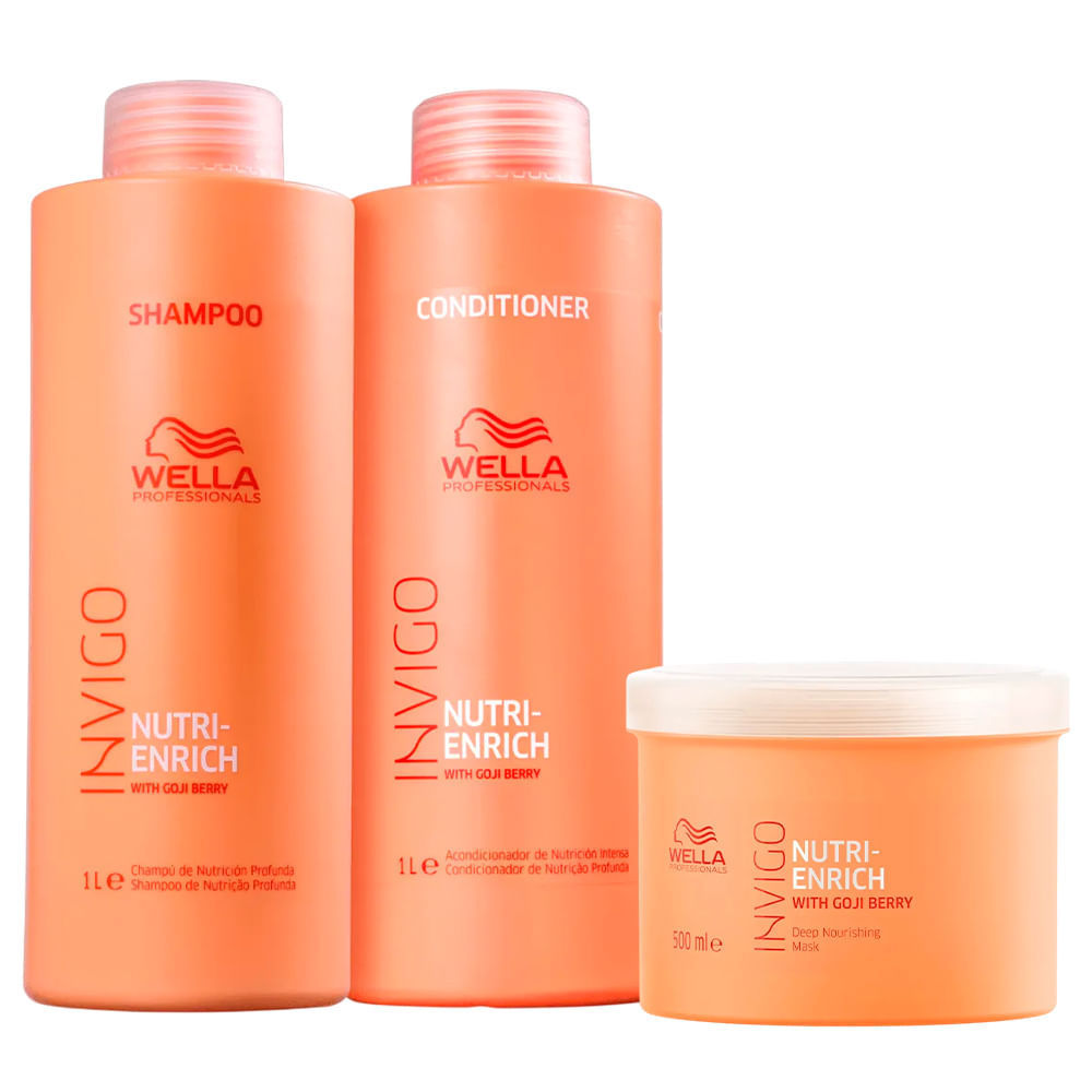 Kit Wella Shampoo 1L + Condicionador 1L + Máscara 500ml Invigo Nutri Enrichll em Oferta na Shopee