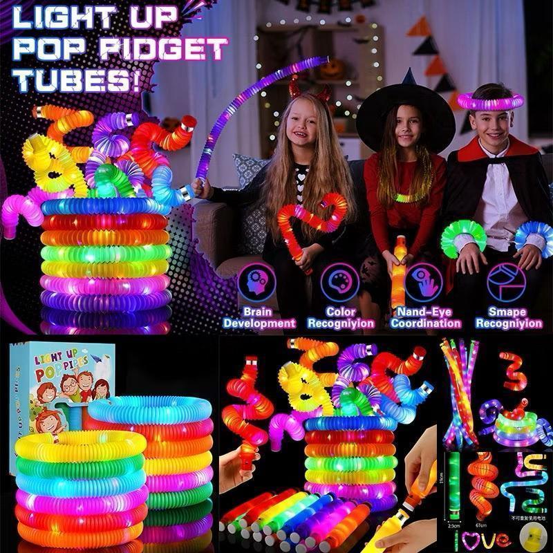 Kit 6/12/24/36 Poptube Com Led Fidget Toy Pop It Divertido Sensorial Brinquedo Festa Presente Lina