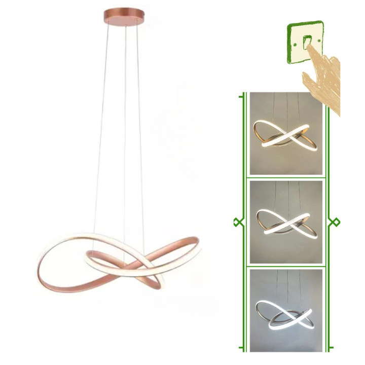 Lustre Pendente Moderno Rose Gold Infinito Curvas 50w Cabo 2m Luz - 3 Cores