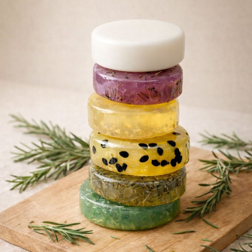 Imagem Sabonete Artesanal Premium Autocuidado Natural Cuidados da Pele Maracuja Lavanda Mel Camomila Cha Branco Alecrim