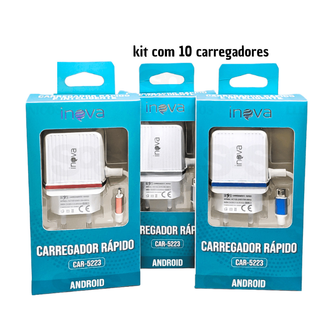 Kit 10 carregadores inova 5v 4.8a v8 em Oferta na Shopee
