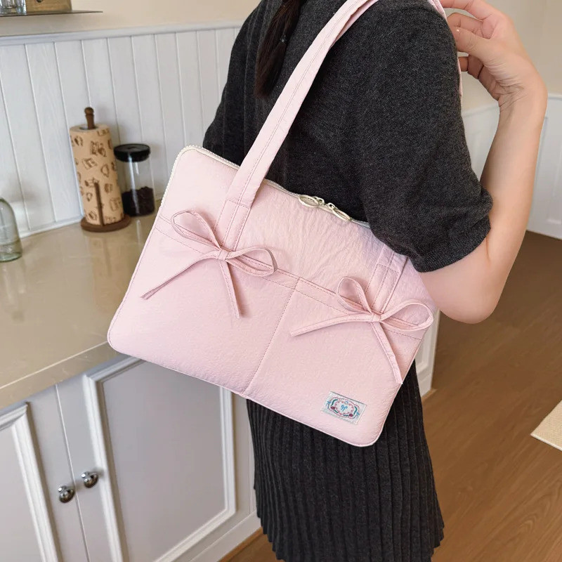 Bolsa Para Laptop De 14 Polegadas Com Laço Pequeno E Fresco , De Cor Creme Mulheres Versátil Viagem