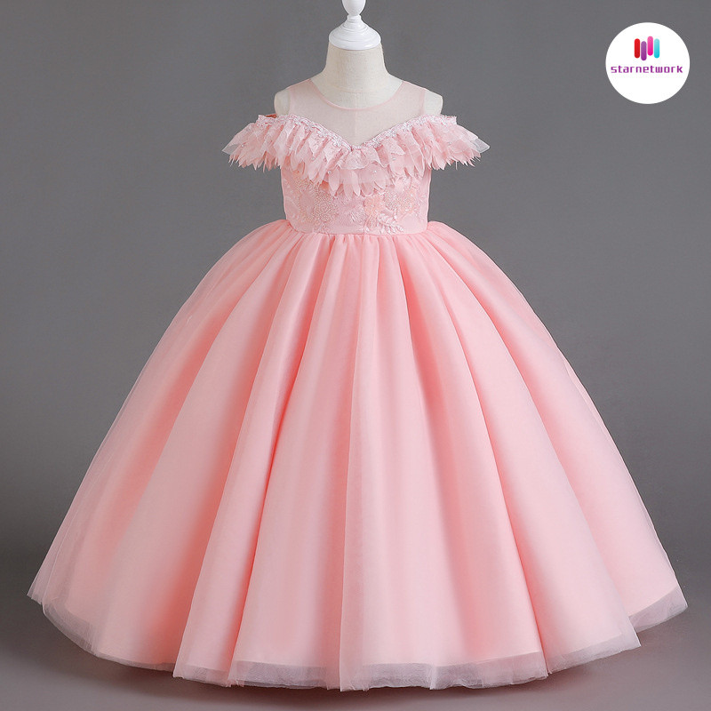 Médio grande roupas infantis longo anfitrião roupas menina Piano desempenho roupas flor crianças roupas vestido de casam