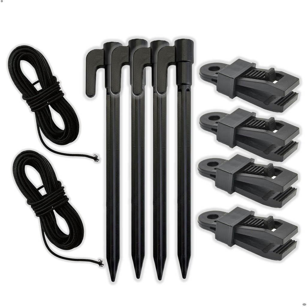 Kit 04 Estacas Leve 14cm + 02 Elástico p/ reparo Haste de Barracas Camping + 4 Clipe p/ Lonas