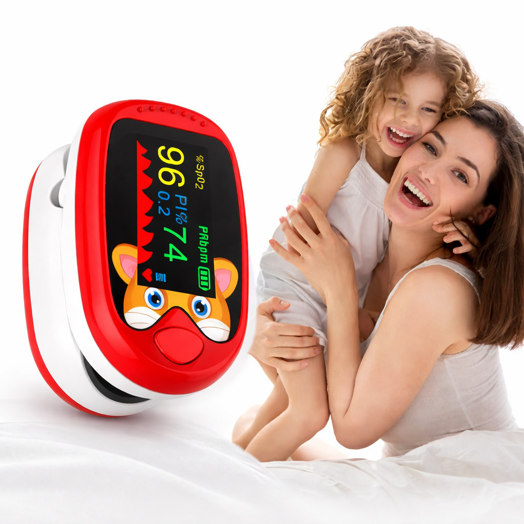 Oxímetro Infantil de Dedo Monitor de Saturação SpO2 Batimentos Tela TFT HD Compacto e Leve