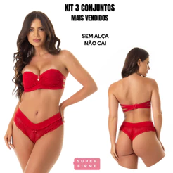 kit 3 Conjuntos Lingerie feminina Tomara Que Caia de Renda usar Com Vestido