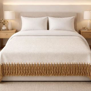 Manta para Sofá Noronha 100% Algodão – Modelo Vazada Tipo Rede, Estilo Boho Chic, Com Franjas – 1,60m x 1,60m em Oferta na Shopee