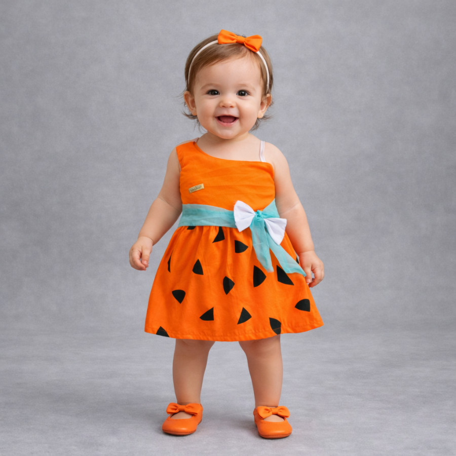 Vestido Romper Saia Infantil Bebe Menina Pedrita Barbie Mesversário Temático Ensaio Book 6 a 9 M