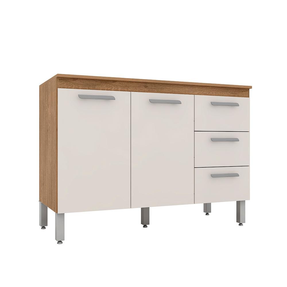 Balcão Para Pia Bella 2 Portas 3 Gavetas Carv/ Off White- M. Arapongas em Oferta na Shopee