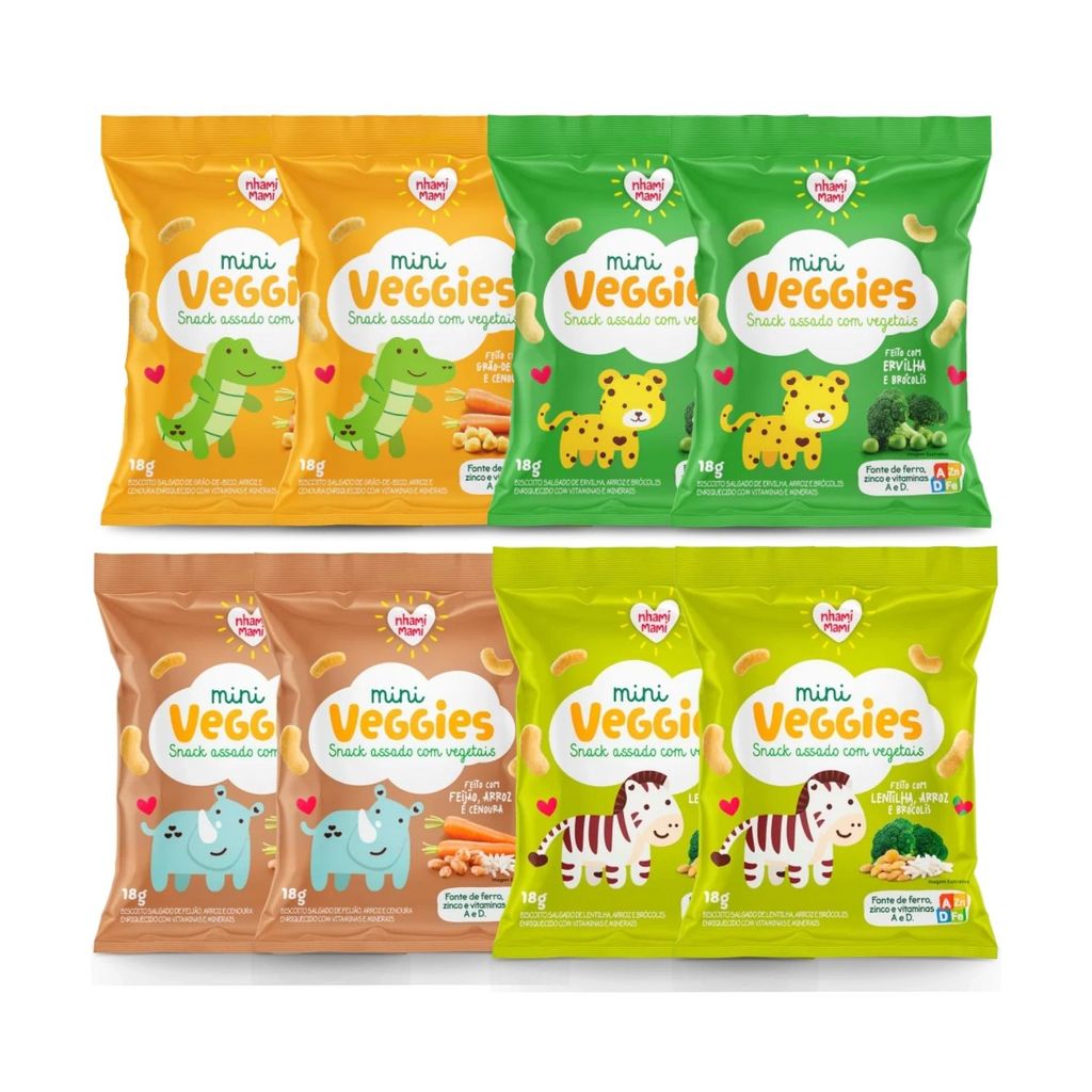 Kit Snacks Mini Veggies Nhami Mami Sabores Sortidos - 8 Unidades 18g