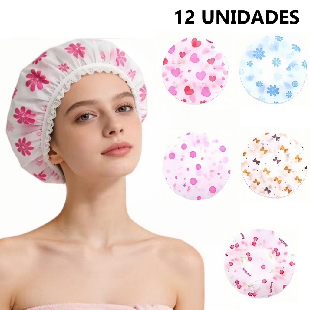 Kit 3/6/9/12 Toucas Para Banho Com Elástico Impermeável Tintura Hidratação Várias Estampas-YM5