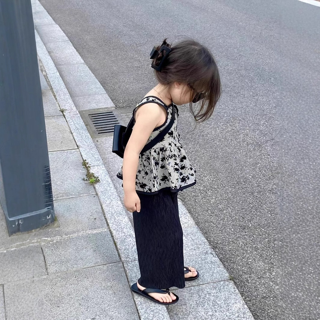 Meninas verão estilo coreano moda Floral colete calças casuais terno bebê Mosquito calças moda sem mangas topo