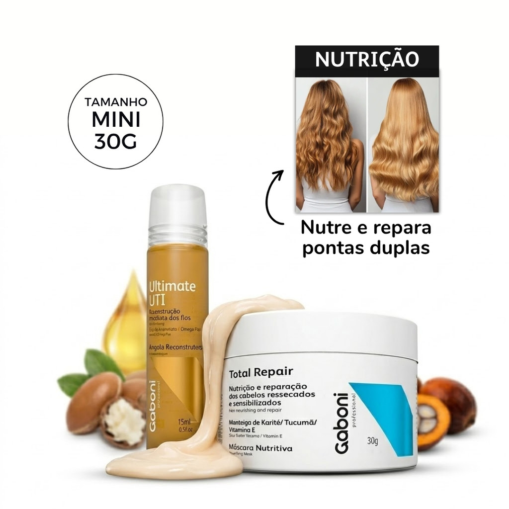 Kit Mini Gaboni Reparação Capilar Total Repair Máscara 30g + Ampola UTI 15ml