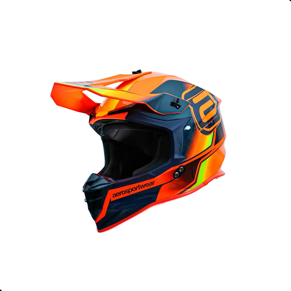 Capacete ASW R3 Pure Azul Marinho Laranja Motocross Enduro Trilha MX