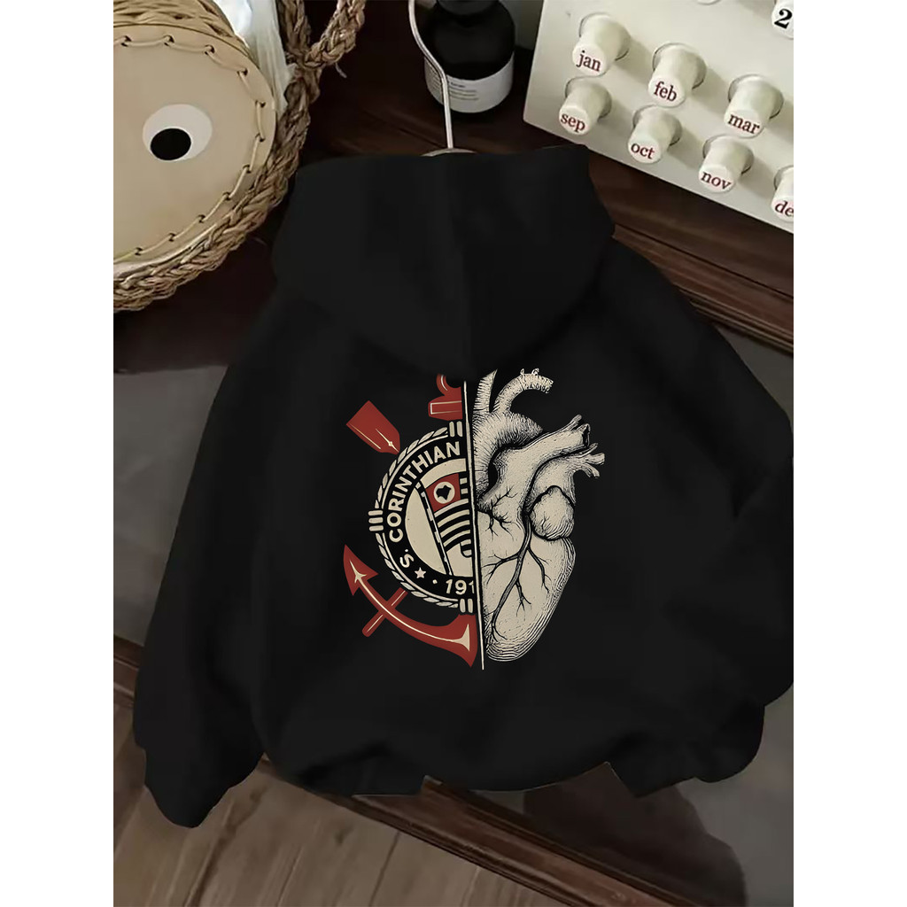 Moletom Corinthians Masculino Feminino Canguru Flanelado Estampado Blusa Frio Premium
