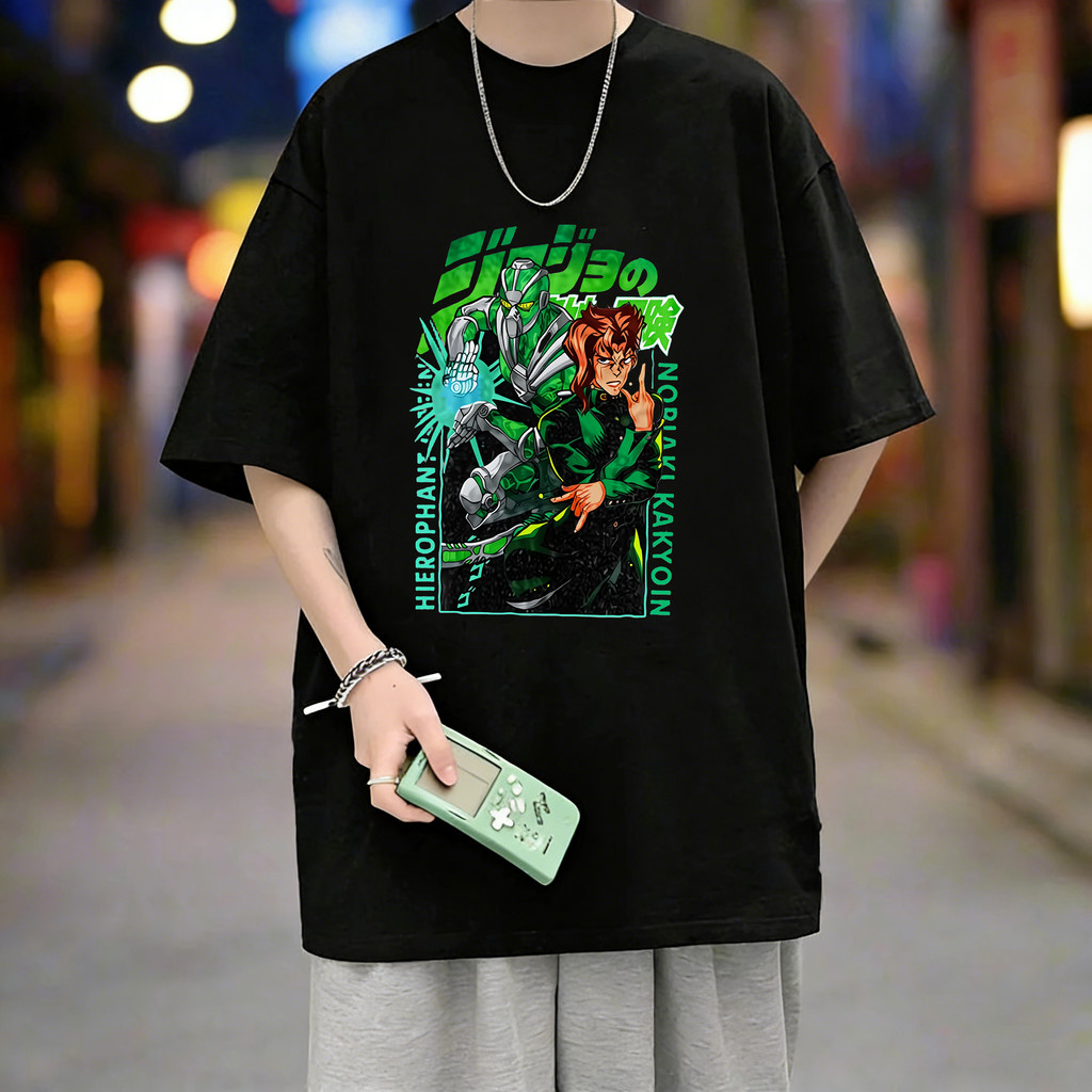 Camisa De Anime Jojo's Bizarre Adventure Noriaki Kakyoin E Hierophant Green, Verde, Manga Longa, Tamanho Único, Material