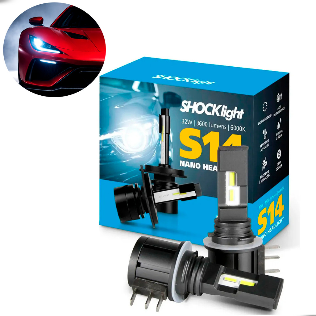 Kit Super Led H15 Shocklight S14 6000K 32W 3600LM Branco Frio Alta Potência Plug and Play Longa Vida