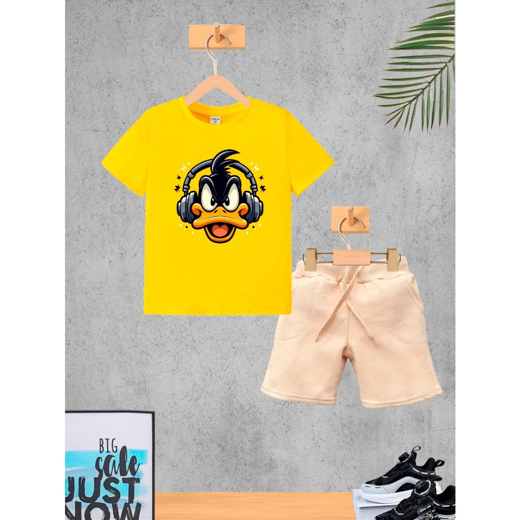 Camiseta + Short Conjunto Infantil Pato Moda Teen Conjunto De Bermuda Juvenil Conjunto De Bermuda Juvenil