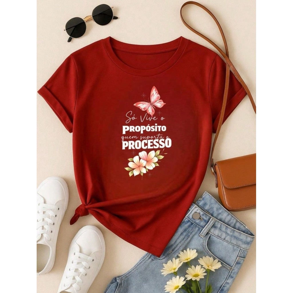 Blusa Feminina 100% Algodão Estampa Borboleta Frase Motivacional Confortável e Moderna camiseta camisa para mulheres