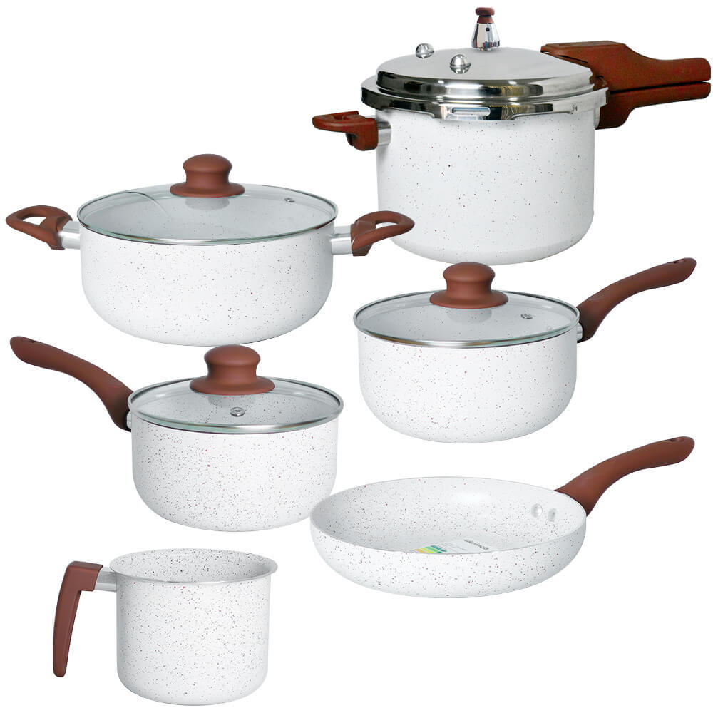 Jogo de Panelas Antiaderente Cerâmica de Indução 6 Peças Lecce Vanilla - Vista Home em Oferta na Shopee