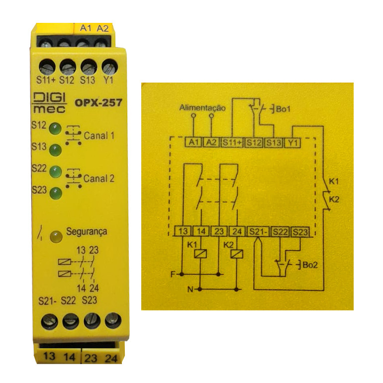 RELE SEGURANÇA OPX 257 24VCA/VCC T 158 P DIGIMEC