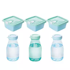 Kit 3 Potes 3 Garrafas Mini Lancheira Infantil Volta às Aulas Escolar Verde Azul Plasútil