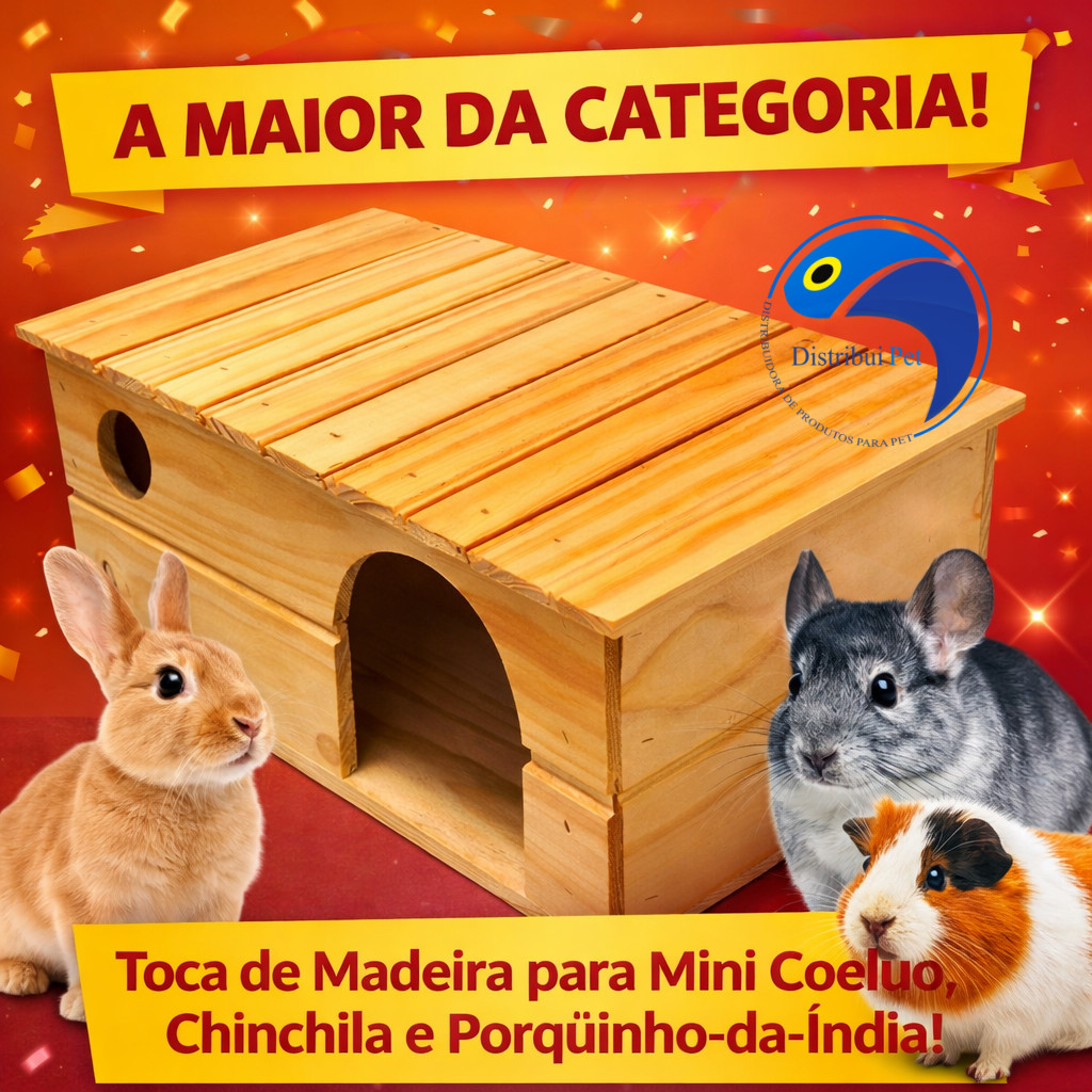 Toca Grande Casa Pet Casinha Madeira Pinus Coelho Estimação Mini Porquinho da India Chichila Roedor em Oferta na Shopee