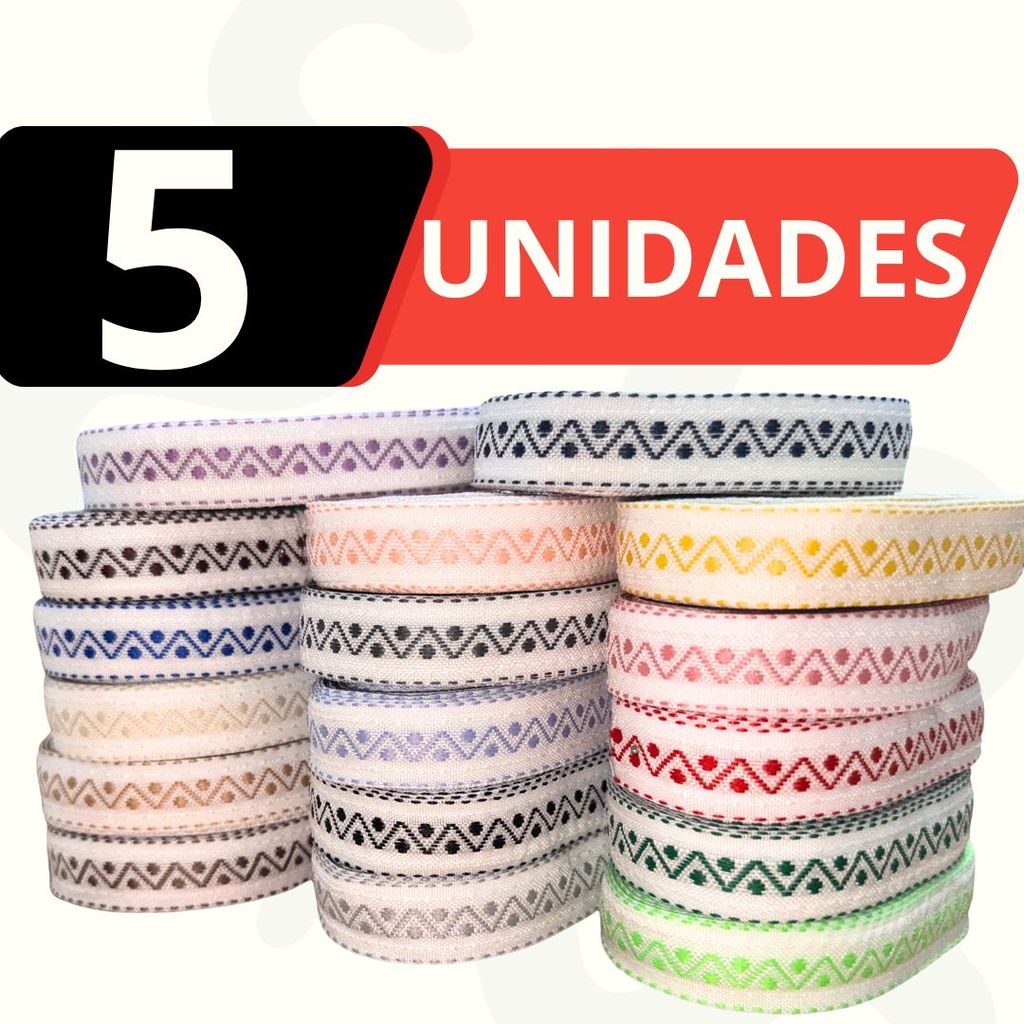 Kit 10 Rolo Passa Fita 10m Zig Zag Diversas Cores — imagem 2 de 2
