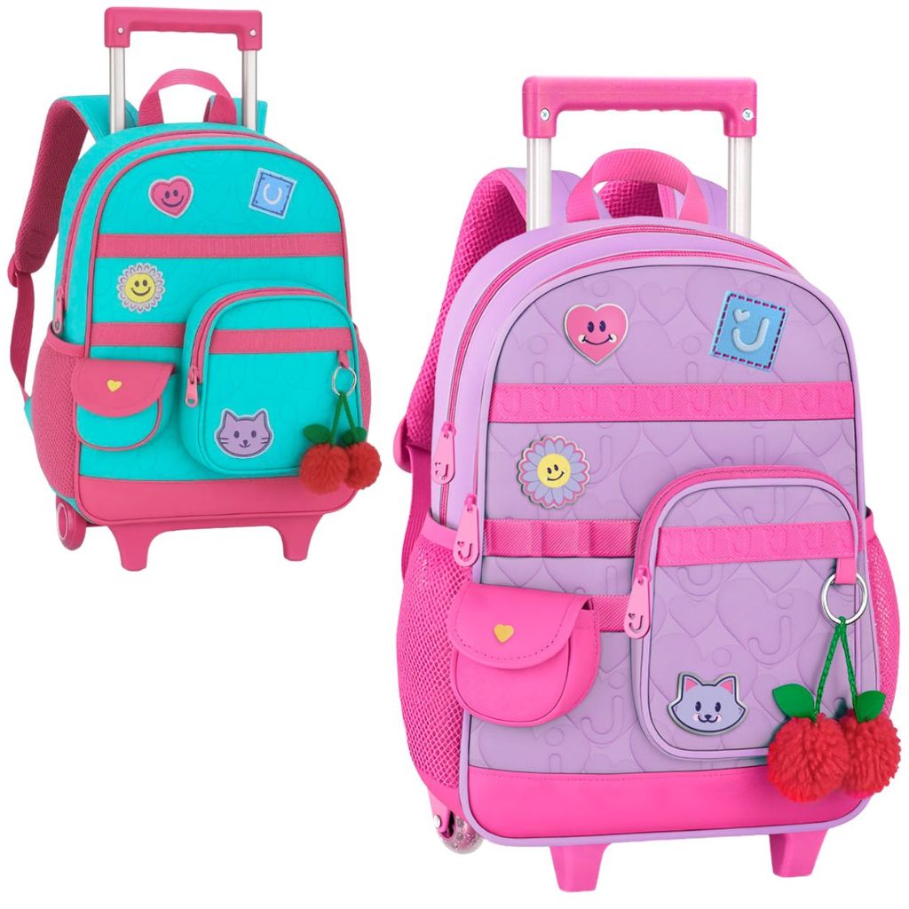 Mochila de Rodinhas Juju Infantil Menina Alça Telescópica Material Escolar Reforçado