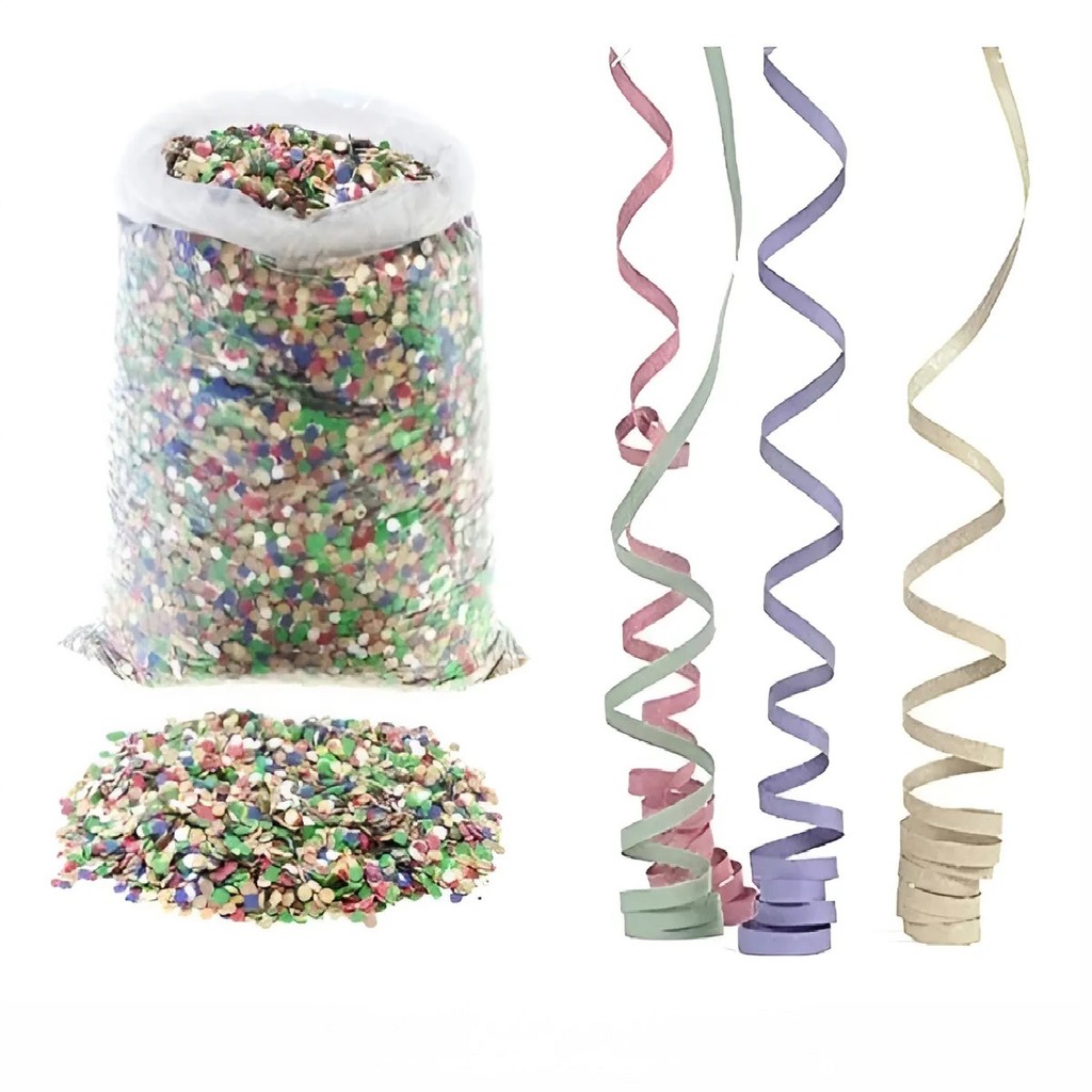 Kit Folia Carnaval 5 Sacos Confete + 5 Pacotes Serpentina