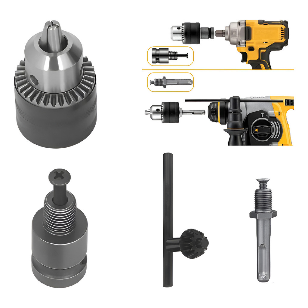 Kit Mandril Para Chave De Impacto + Adaptador Sds Plus 1/2 Haste + rosca para brocas parafusadeira furadeira martelete