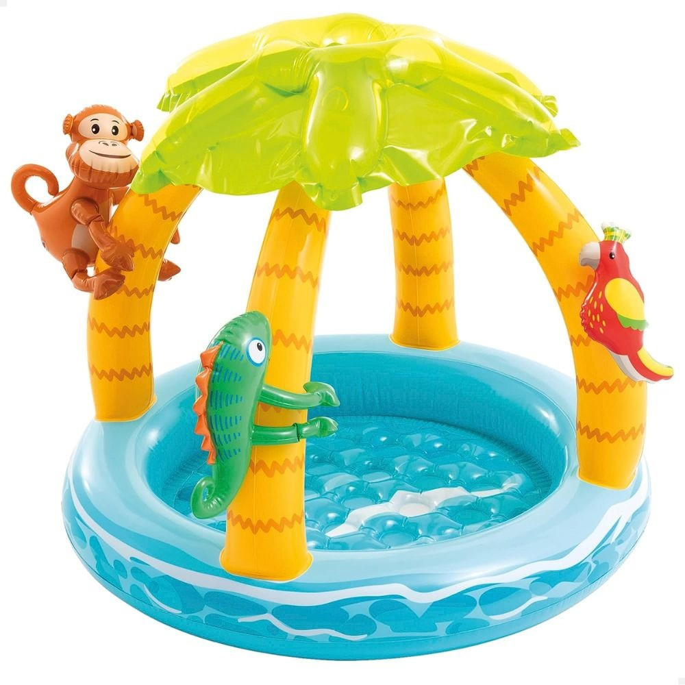 Piscina Infantil Inflável Ilha Tropical Intex 45L Com Cobertura Guarda-Sol Bebê 1-3 Anos