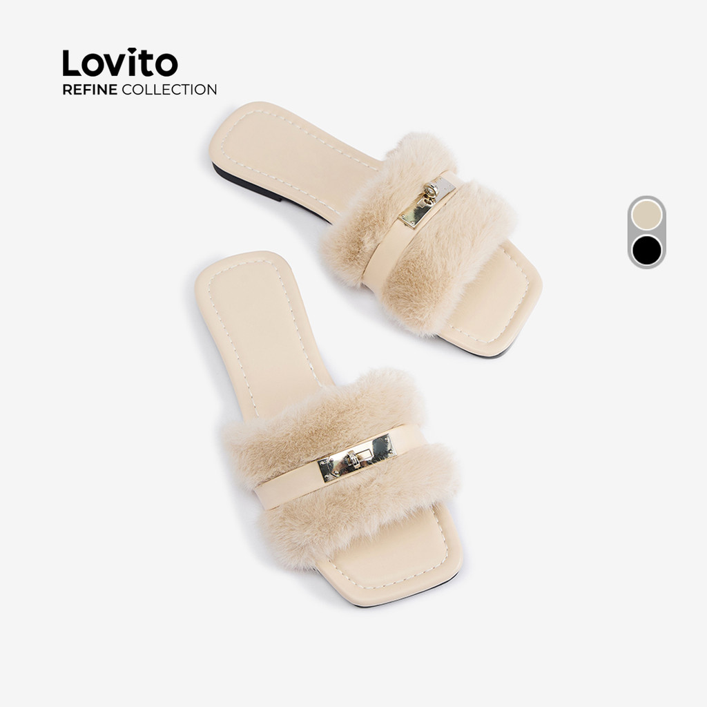 (Lovito Refine) Sandálias Planas Casuais com Fivela de Metal para Mulheres LR28E010 em Oferta na Shopee