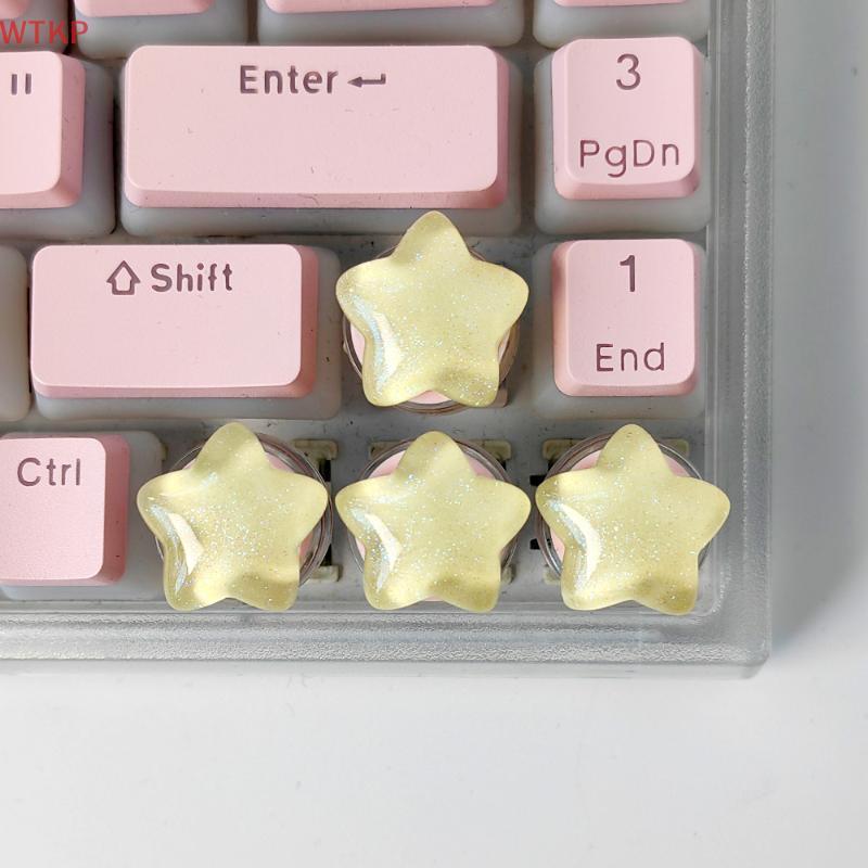 4 Pçs Bonito Estrela Keycaps Doce Translúcido Menina Presente Personalizado Chave Para Acessórios De Teclado Mecânico