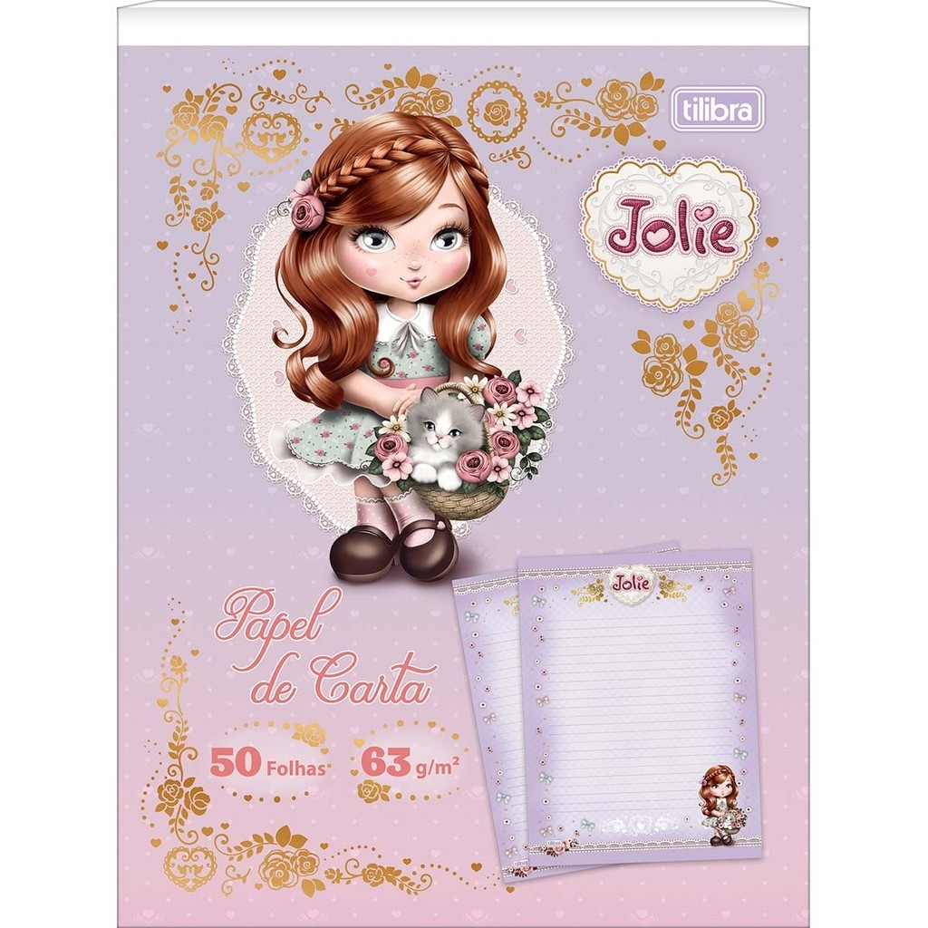 Caderno Colado Papel de Carta Decorado Tilibra 50 Folhas Princesas Jolie Pooh