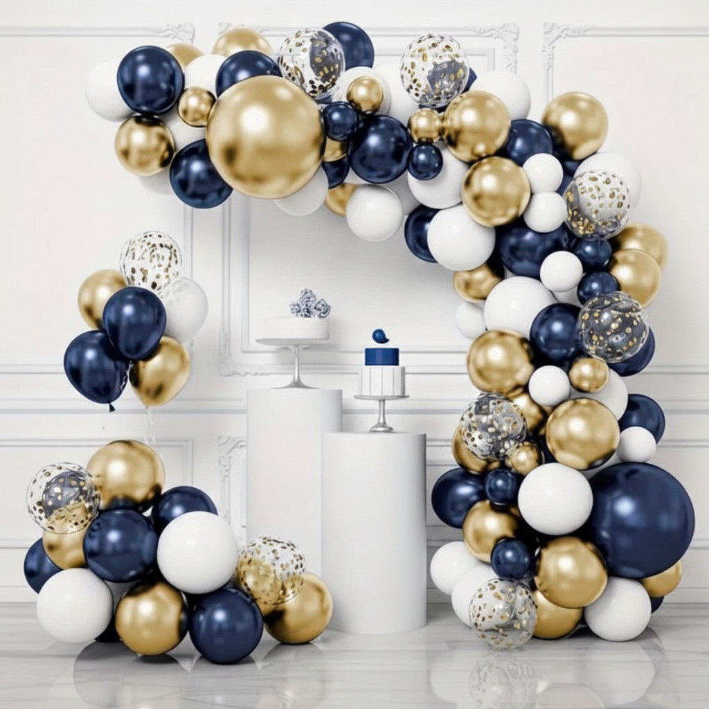 Kit Festa 155 Balões + Fita Bexiga Azul Branco Liso Cromado Dourado Arco Desconstruído Decoração Aniversario Enfeite em Oferta na Shopee