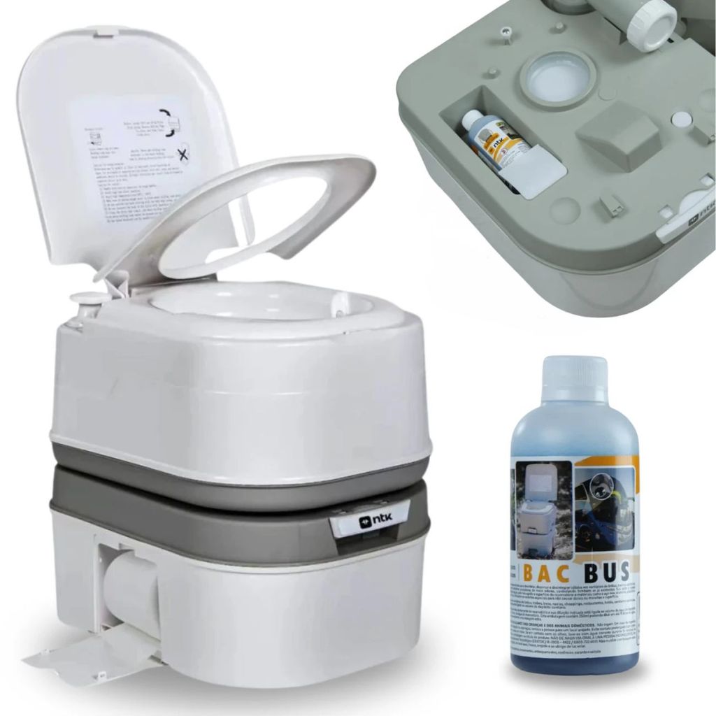 Kit Vaso Sanitário Porta Potti Ecocamp Comfort de 24 L + Solvente Sanitário para Banheiro Químico Eco Bac Bus Ntk 250ml