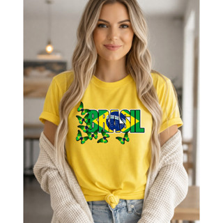 Camiseta Camisa Blusa T-shirt Feminina linda Copa do Mundo 100% Algodão Brasil Futebol em Oferta na Shopee